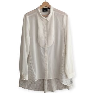 Anthropologie Maeve Ira Blouse Pintuck Pleat Bib Semi Sheer Hi Low Tunic Size 12